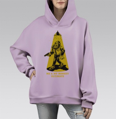 Обезьяна фрисби, Hoodie Mono Fiolet, оверсайз, утепленная