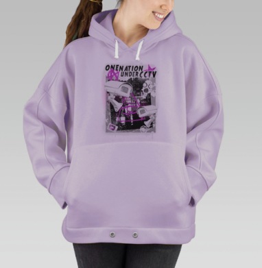 Одна нация под видеонаблюдением с граффити и камерами, Hoodie Oversize Fiolet