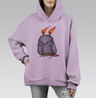 Огненная ночная сова, Hoodie Mono Fiolet, оверсайз, утепленная