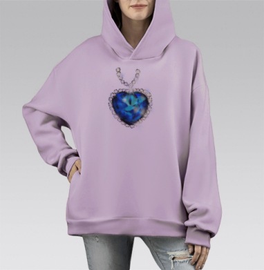 Огненно синий сапфир в оправе кулон цепочка, Hoodie Mono Fiolet, оверсайз, утепленная