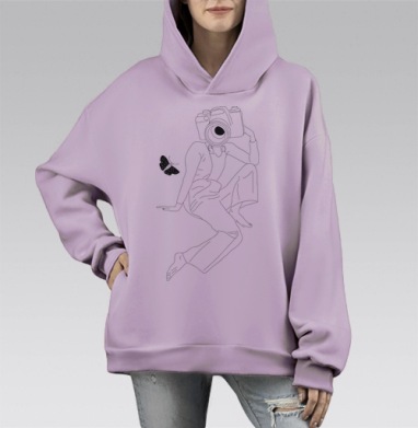 Она любит делать selfie, Hoodie Mono Fiolet, оверсайз, утепленная