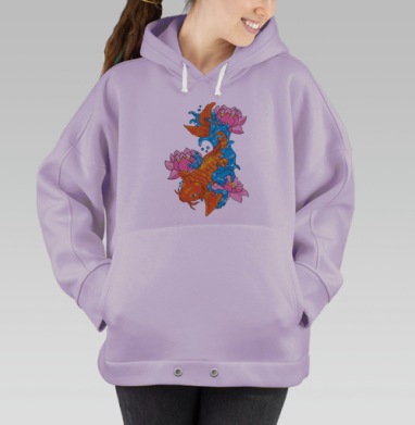 Оранжевый карп синие волны розовые лотосы, Hoodie Oversize Fiolet