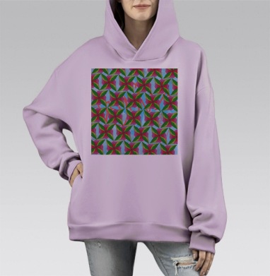 Органический зеленый узор на синем фоне с яркими листьями, Hoodie Mono Fiolet, оверсайз, утепленная