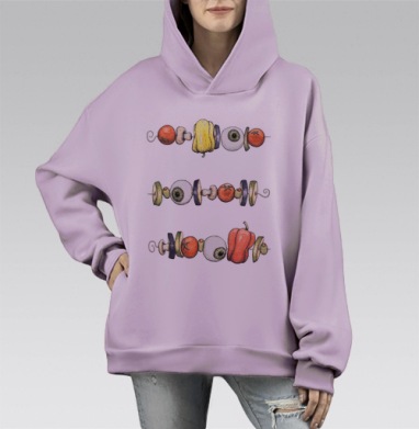 Овощи с глазами, Hoodie Mono Fiolet, оверсайз, утепленная