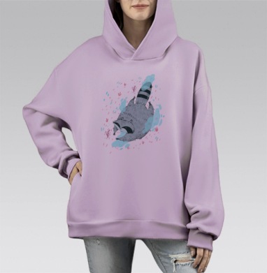 Парящий енот, Hoodie Mono Fiolet, оверсайз, утепленная