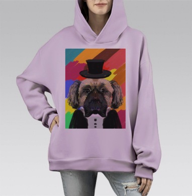 Пёс в костюме, Hoodie Mono Fiolet, оверсайз, утепленная