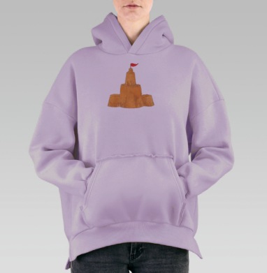 Песочный замок с красным флагом для любителей пляжного отдыха, Hoodie Oversize Fiolet, утепленная