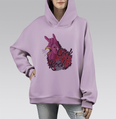 Петух и рок, Hoodie Mono Fiolet, оверсайз, утепленная