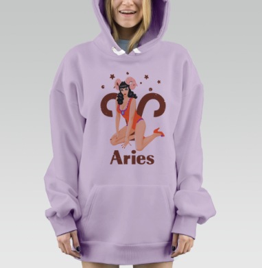 Пинап девушка Овен в ретро стиле Aries, Hoodie Mjhigh Dig Mel, Fiolet, утепленная