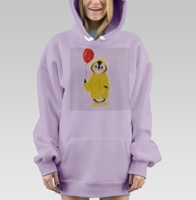 Пингвин в желтом дождевике с красным шариком милота и защита, Hoodie Mjhigh Dig Mel, Fiolet, утепленная