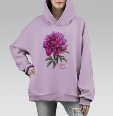Пион и любовь, Hoodie Mono Fiolet, оверсайз, утепленная