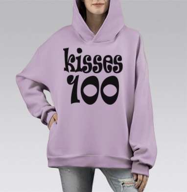 Поцелуи сто, Hoodie Mono Fiolet, оверсайз, утепленная