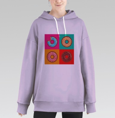 Pop art donut / Пончик в стиле поп-арт, Hoodie Long Oversize Fiolet