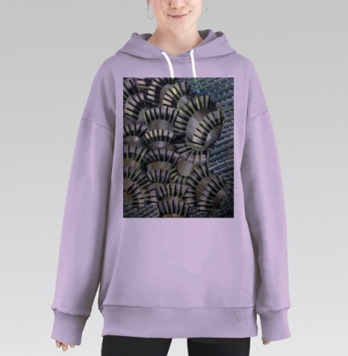 Повторяющиеся механические веера зелёные чёрные белые, Hoodie Long Oversize Fiolet