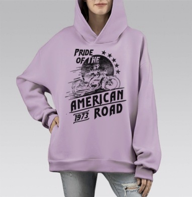 Pride of the American Road / Гордость американской дороги, Hoodie Mono Fiolet, оверсайз, утепленная