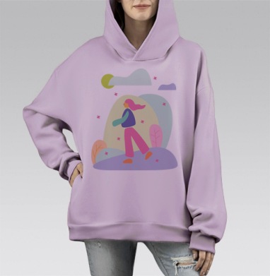 Прогулка зимой, Hoodie Mono Fiolet, оверсайз, утепленная