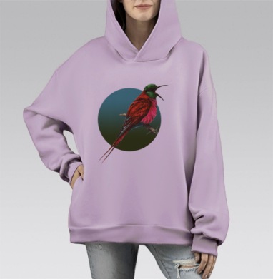 Яркая птица на ветке в акварельном стиле, Hoodie Mono Fiolet, оверсайз, утепленная