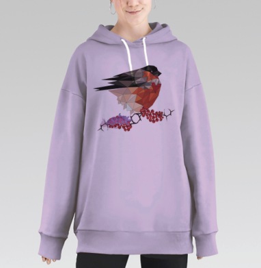 Птица снегирь на ветке рябины яркие цвета nature, Hoodie Long Oversize Fiolet