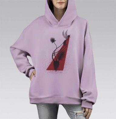 Птица в красном треугольнике, Hoodie Mono Fiolet, оверсайз, утепленная