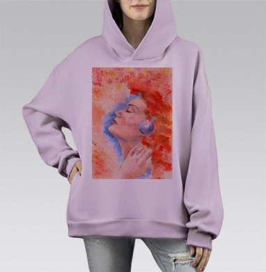 Растворяясь в музыке, Hoodie Mono Fiolet, оверсайз, утепленная