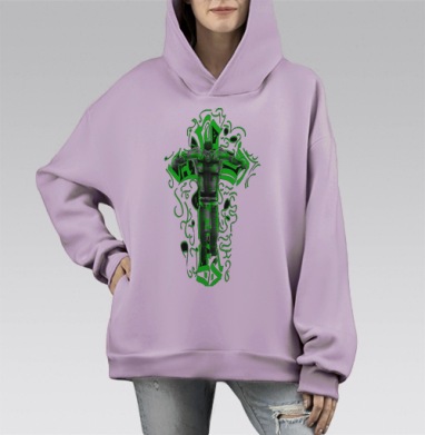 Рептайл каллиграфи, Hoodie Mono Fiolet, оверсайз, утепленная