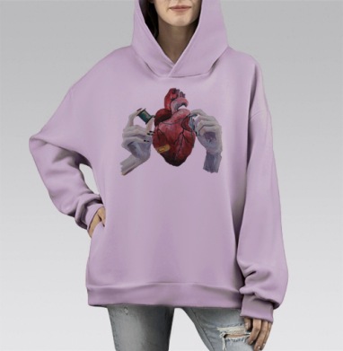 Реставрация сердца аккуратный акт тонко, Hoodie Mono Fiolet, оверсайз, утепленная