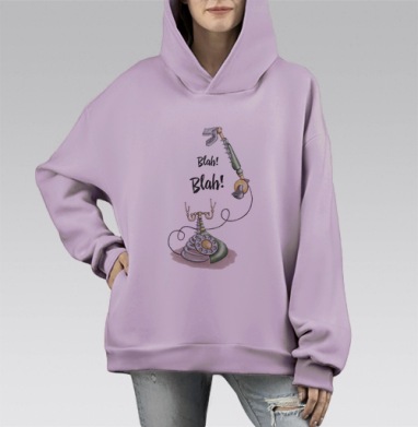 Ретро телефон, Hoodie Mono Fiolet, оверсайз, утепленная