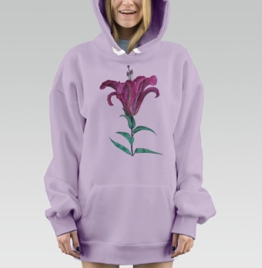 Роскошная малиновая лилия в зеленых листьях нежная красота природы, Hoodie Mjhigh Dig Mel, Fiolet, утепленная
