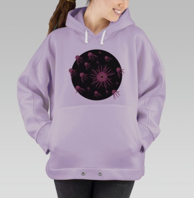 Розовые медузы в космосе создают эффект движения вверх, Hoodie Oversize Fiolet