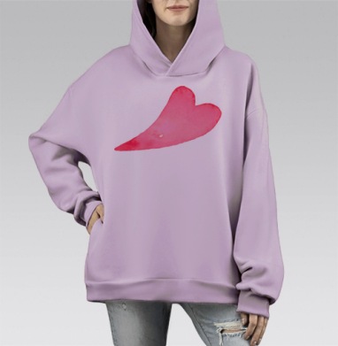 Розовые сердечки, Hoodie Mono Fiolet, оверсайз, утепленная