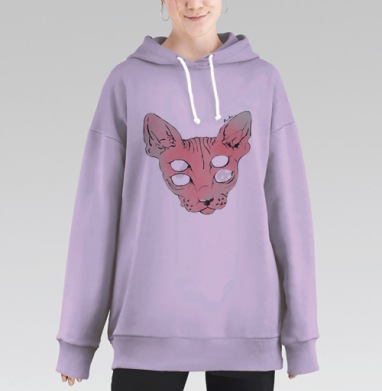 Розовый кот сфинкс с четырьмя глазами мистический взгляд, Hoodie Long Oversize Fiolet