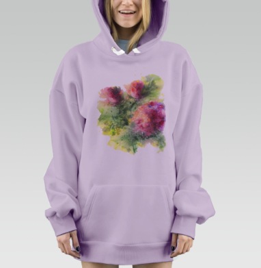 Розы в акварели, шиповник, Hoodie Mjhigh Dig Mel, Fiolet, утепленная