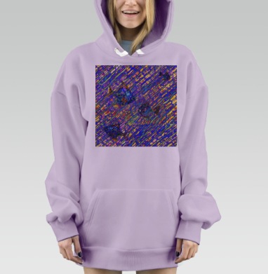 Рыбалка с разноцветными сетями и рыбой среди диагоналей, Hoodie Mjhigh Dig Mel, Fiolet, утепленная