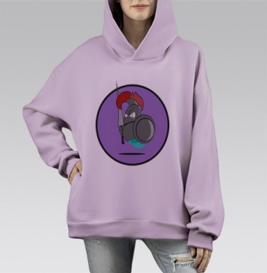 Забавный мультяшный рыцарь с красным плюмажем, Hoodie Mono Fiolet, оверсайз, утепленная