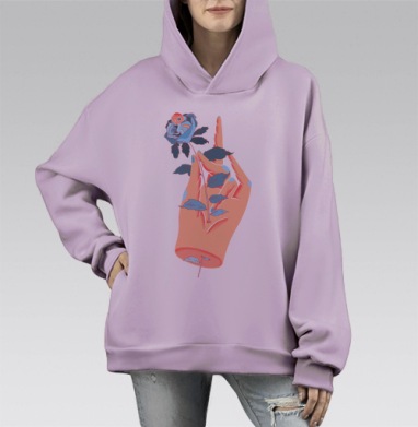 Рука с цветком, Hoodie Mono Fiolet, оверсайз, утепленная