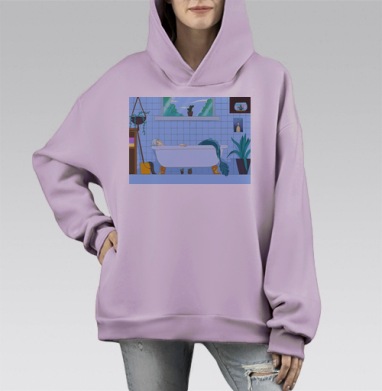Русал в ванной, Hoodie Mono Fiolet, оверсайз, утепленная