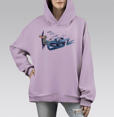 Русалка на ветвях, Hoodie Mono Fiolet, оверсайз, утепленная