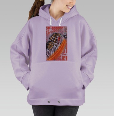 Самурай с Огненным Катана Могучая Сила, Hoodie Oversize Fiolet