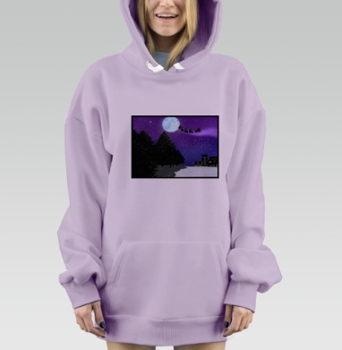 Санта на санях упряжка магия зимней ночи, Hoodie Mjhigh Dig Mel, Fiolet, утепленная