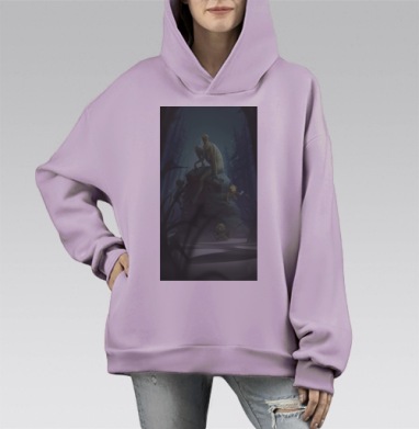 Семья водяных ночью в загадочном лесу магического света, Hoodie Mono Fiolet, оверсайз, утепленная