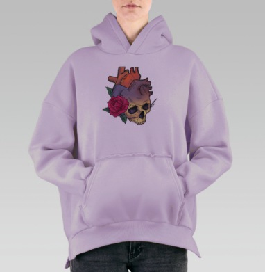 Сердце Череп Роза Любовь Жизнь Смерть, Hoodie Oversize Fiolet, утепленная