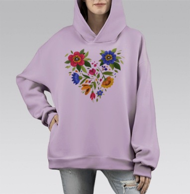 Сердце Цветов Красное Синее Желтое, Hoodie Mono Fiolet, оверсайз, утепленная