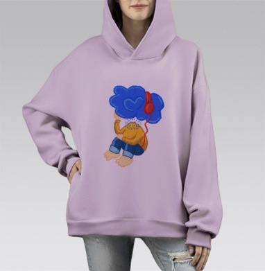 Шум дождя, Hoodie Mono Fiolet, оверсайз, утепленная