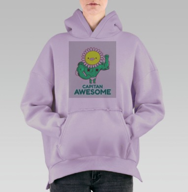 Сильный капитан с головой цветка в зеленых тонах капитан awesome, Hoodie Oversize Fiolet, утепленная