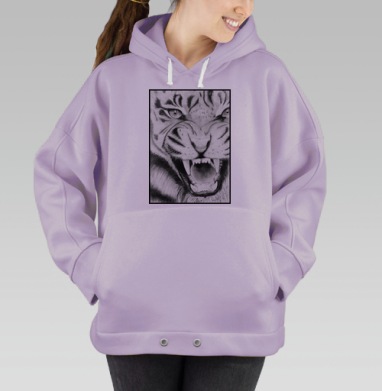 Сильный рычащий тигр агрессивная мощь и страх, Hoodie Oversize Fiolet