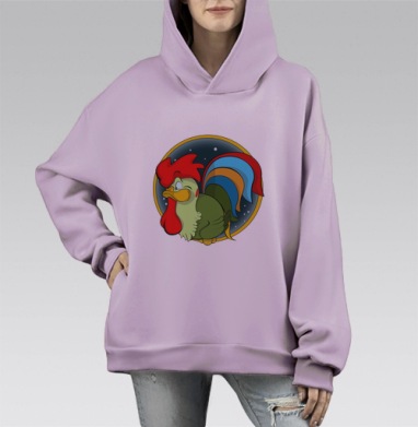 Символ года веселый петух, Hoodie Mono Fiolet, оверсайз, утепленная