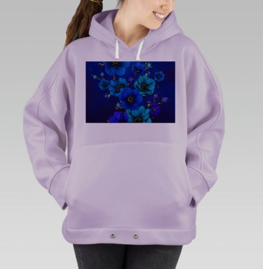 Синие цветы на темном фоне для яркости и загадочности, Hoodie Oversize Fiolet