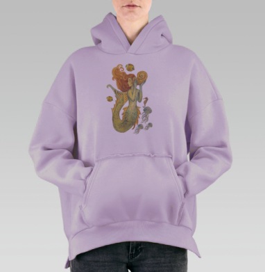 Синяя русалка с медузами парит над волнами под водой, Hoodie Oversize Fiolet, утепленная
