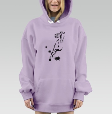 Скачущий конь энергия свобода мощь дуги, Hoodie Mjhigh Dig Mel, Fiolet, утепленная