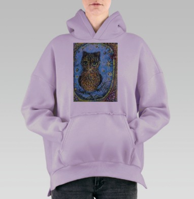 Сказочный совёнок на ветке с ночным небом на ветке с ночным небом, Hoodie Oversize Fiolet, утепленная